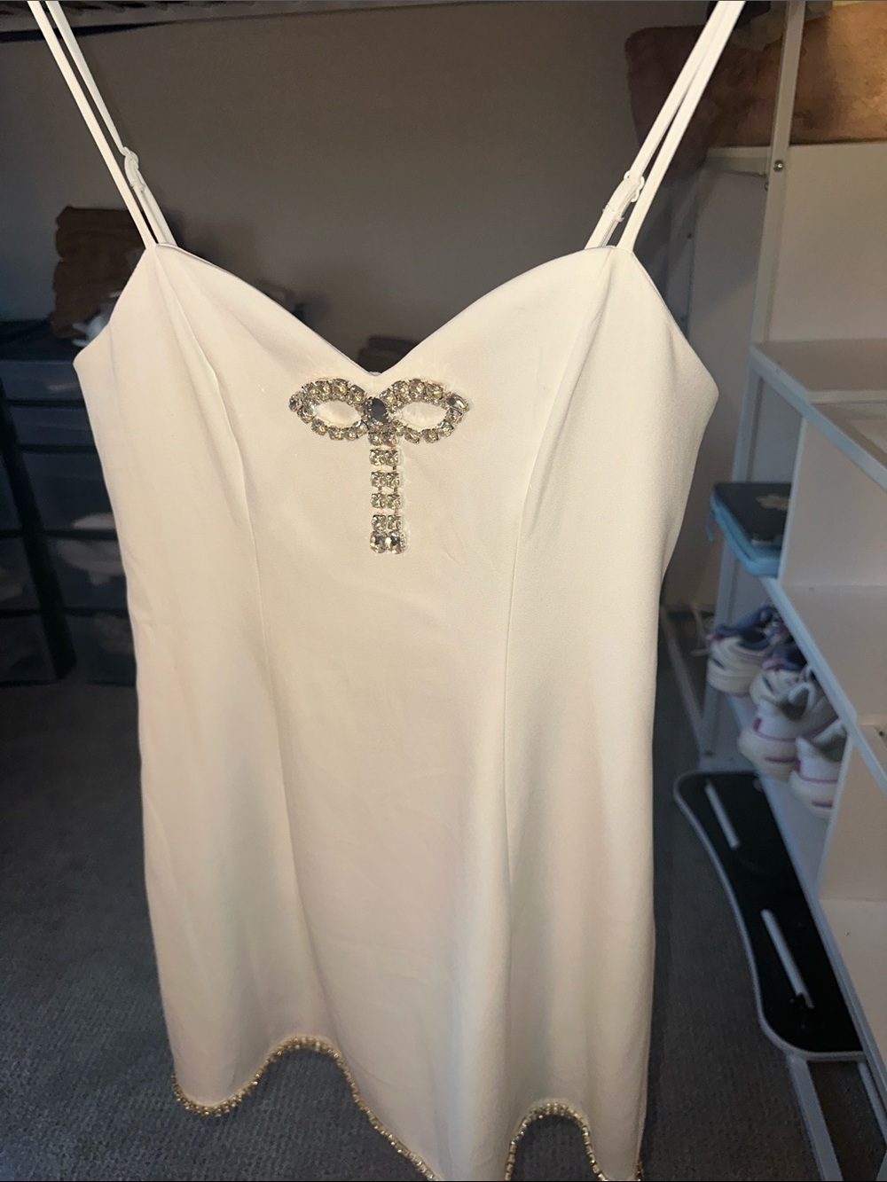 Crystal Doll Ivory Slip Dress with Crystal Trim